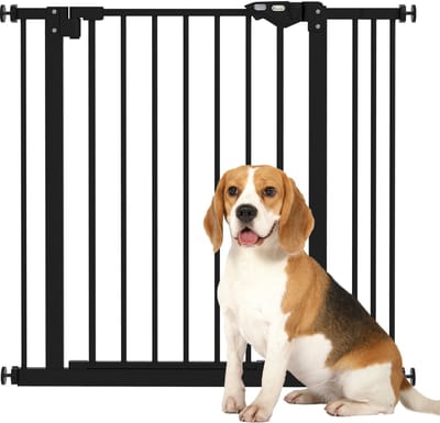 PawHut Türschutzgitter Hunde, Absperrgitter, 74-87 cm, Treppenschutzgitter für Haustier, Hundegitter inkl. Verlängerung, Schutzgitter ohne Bohren, Metall, Kunststoff, Schwarz