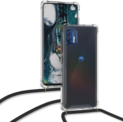 Arara Silicone Hoesje Motorola G9 Plus Transparant Hoesje met Zwarte draagkoord / Backcover / Case / Motorola