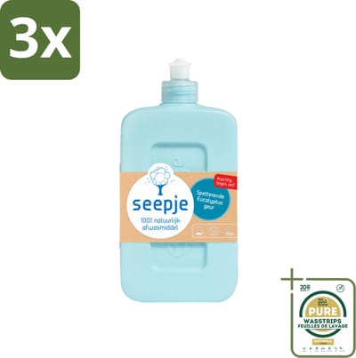 3 x Seepje - Afwasmiddel - Verfrissend & Zacht voor de Handen - Spetterende Eucalyptus - 500 ml - Grootverpakking - Afwasmiddel - Natuurlijk Afwasmiddel - Eucalyptus Afwasmiddel - Handen Verzorgen - Huidvriendelijk Afwasmiddel