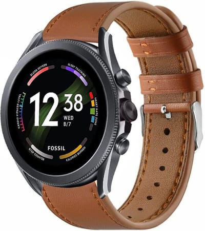 Strap-it Echt Leren Smartwatch Bandje – Geschikt voor Fossil Gen 6 44mm / Gen 5e 44mm / Gen 5 – Strak Bruin