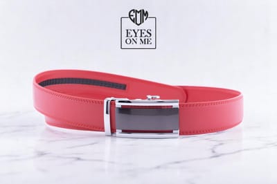 Rode lederen riem zonder gaatjes met automatische gesp voor heren ( Model N302 )