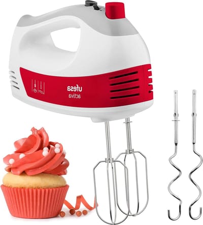 Handmixer 400W 5 Snelheden + Turbo - Eenvoudige ontgrendeling - Ergonomisch en spatbescherming - Soft-touch handgreep - Kneed accessoires