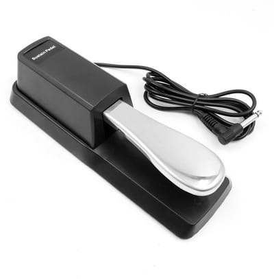 Allecto - Universeel toetsenbord Sustain pedaal - Voetpedaal met polariteitsschakelaar - Zilver - Geschikt voor digitale piano's - Duurzaam en mult...