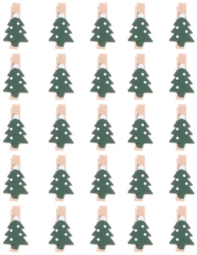 Dailygoods- Houten Wasknijpers - 25 Stuks Mini - Decoratie Clips - Kerstmis Thema - Fotocollage - Kunsthandwerk - Natuurlijk Hout - Foto Clips