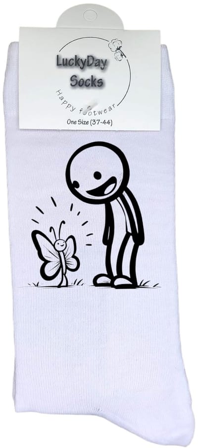 LuckyDay Socks - Vlinder sokken - Grappige Cadeaus voor Dames en Heren - Verjaardags cadeau vrouw en man - Vrolijke sokken - Valentijns cadeau - Grappige sokken - Leuke sokken - Leuke dames en heren sokken - Maat 37-44