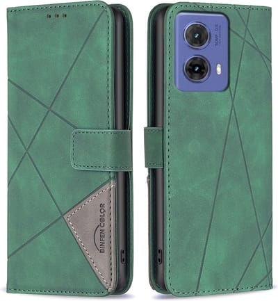 BINFEN Hoesje - Geschikt voor Motorola Moto G85 Hoesje - BINFEN Geometric Book Case - Groen