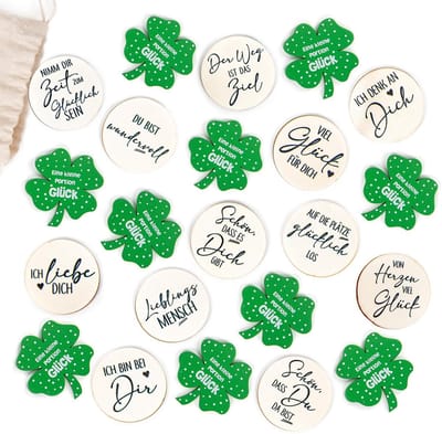 Dailygoods- Geluksbrengers - Klavertjes Vier - Houten Taler - Spreuken - Cadeau - Veel Geluk - Gelukssymbolen