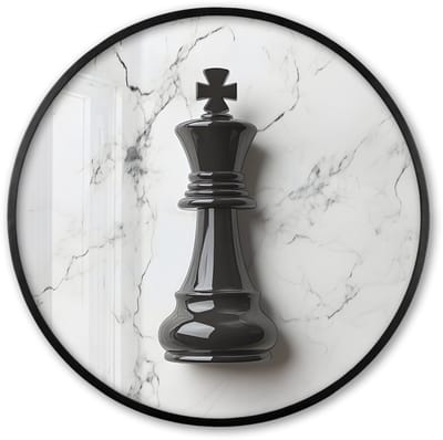 Poster in lijst Rond - Fotolijst 60x60 cm - Posters - Schaakstuk - Koning - Zwart - Marmer - Ronde posterlijst zwart - Decoratie - Wanddecoratie woonkamer - Muurdecoratie slaapkamer