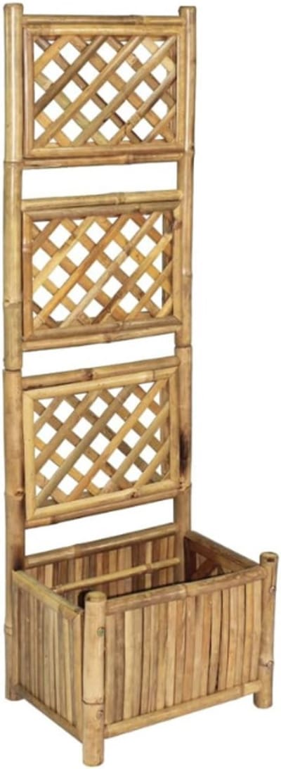Plantenbak met klimrek - Bloembak - Weerbestendig - Met trellis - Buiten - Hout - Plantenrek - 27 Liter - Bruin