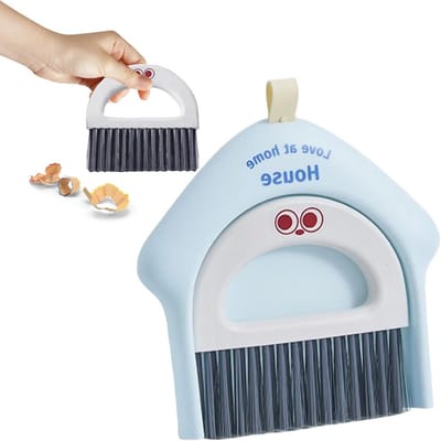 Veegset met Bezem - Mini Stoffer - Huishoudelijk Schoonmaken - Zachte Beschermende Borstels - Compact Formaat - Blauw