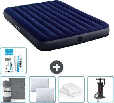 Intex Luchtbed - 2-Persoons - 152 x 203 x 25 cm cm - Blauw - Inclusief Hoeslaken - Kussen - Pomp - Reparatieset en Kussenbeschermer