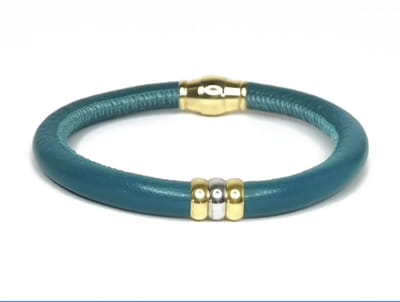 NIEUW! Jolla - dames armband zilver - leer - magneetsluiting - bedels - tweekleurig - Single Ladies Gold - Turquoise