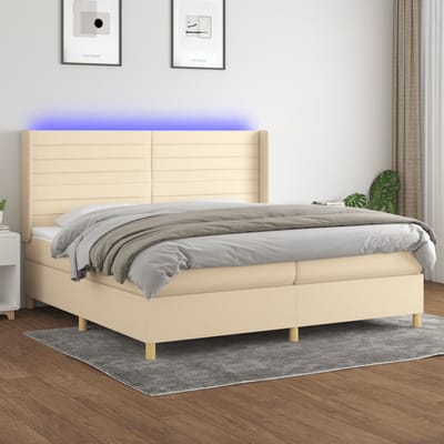 vidaXL - Boxspring - met - matras - en - LED - stof - crèmekleurig - 200x200 - cm