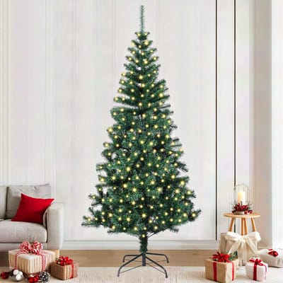 vidaXL - Kunststof - Voorverlichte - Kerstboom - Groen - 240 - cm - PVC - en - Metalen
