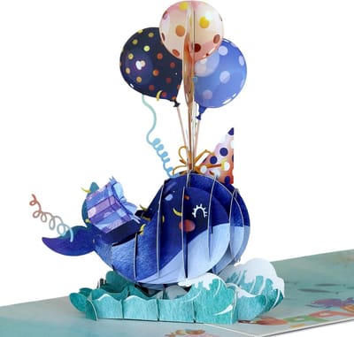 Verjaardagskaart Walvis - Wenskaart 3D - Verjaardag Vieren - Handgemaakt Ontwerp - A5 formaat - Blauw