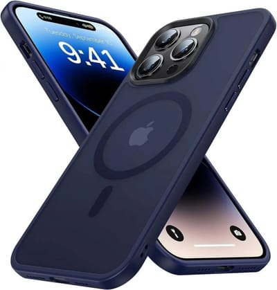 Hoesje Geschikt voor Apple iPhone 14 Pro - Compatibel met MagSafe / Qi2 - Matte Beschermhoes - Back Cover met Magneet - Donkerblauw