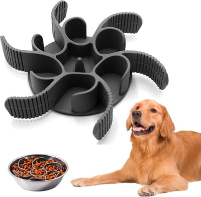 Anti-schrok voerbak voor honden, langzame voederbak, inzetstuk om het hondenvoer te vertragen, bevordert een gezonde voeding en langzame spijsvertering, op maat te snijden (grijs)
