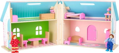 Houten Opvouwbaar Poppenhuis met Meubels en Poppen