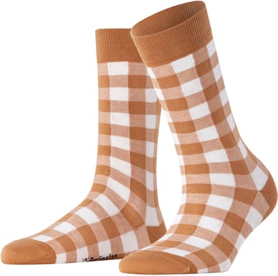 Burlington Vichy gedessineerd katoen sokken dames bruin - maat 36-41