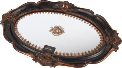 Baroque - Decoratief dienblad - Dienblad met Spiegel 30 cm - Zwart - Resin - 30x45x3 - Polyresin