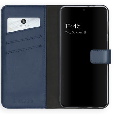 Selencia Hoesje - Geschikt voor Samsung Galaxy S21 Plus - Echt Lederen Bookcase - Blauw
