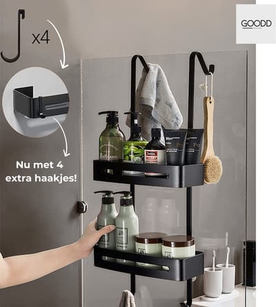 Doucherekjes - Doucherek - Anti kras twee laags - Hangend - Zonder boren - 4 extra haakjes - Zwart