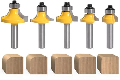 Dailygoods- Frezen 5-delige Set - Houtbewerking - YG8 Legering - Ronde Hoek Frezen - 8 mm Schacht - Schokbestendig en Roestvrij. - Frees