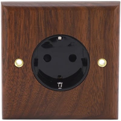 Allecto - Walnut Elektrische Wandcontactdoos met Messing Paneel, 16A