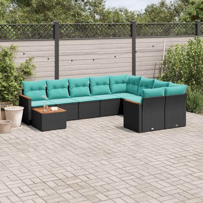 vidaXL - 10-delige - tuinbankset - met - kussens - van - zwart - polyrotan