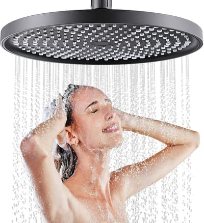 Douche, regendouche, 25 cm, vaste douchekop, groot, hogedruk hoofddouche, waterbesparend, zelfreinigende regendouche, douchekop 360 graden verstelbaar (zwart)