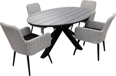 5-delige tuinset | 4 Pisa tuinstoelen (White) | 180cm ovale Cyprus tuintafel (Grey)