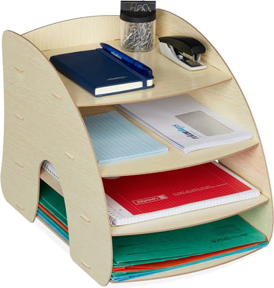 brievenbak - 4 vakken - A4 - bureau organizer - lichtbruin