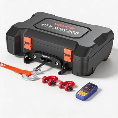 VEVOR 12V elektrische lier, mobiele lier met een hefvermogen van 2041 kg en afstandsbediening, draagbare motorlier met synthetisch touw, touwgeleider, sluitinghaak, spanband en draagtas, elektrische lier voor ATV, UTV en offroadvoertuigen.