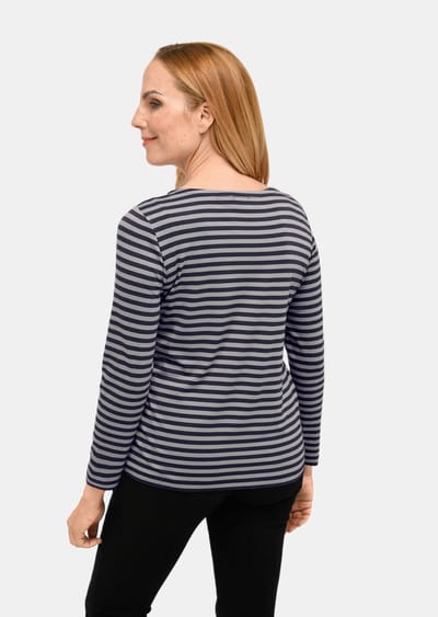 Meerkleurig gebreid, gestreept shirt - marine / grijs - Gr. 38 van Goldner Fashion
