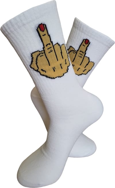 Sportsokken - Middelvinger Sokken - leuke sokken - vrolijke sokken - heren dames witte sokken - tennis sokken - sport sokken - valentijns cadeau - sokken met tekst - aparte sokken - grappige sokken - Socks maken Happy - maat 37-44