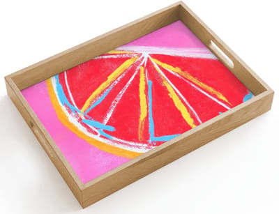Dienblad hout 40x30 cm - Schootdienblad - Grapefruit - Geschilderd - Roze - Strepen - Borrelplank rechthoek - Plateau dienbladen