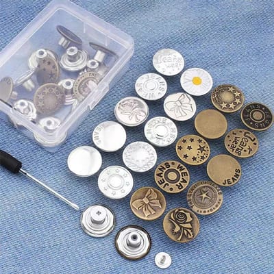 Daity 20-delige set - Jeansaccessoires met opvouwbare en afneembare metalen knopen - naaien niet nodig - 17 mm knoopklinknagels (willekeurig patroon)