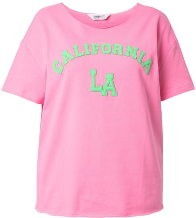 Angel of Style - Dames - Sweatshirt boxy fit korte mouw frotté opschrift - Bleekroze - Maat 42