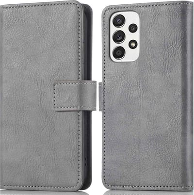 LuxeBass Hoesje geschikt voor Samsung Galaxy A53 5G - Boekhoesje - Grijs - Portemonneehoesje gsm hoesje - telefoonhoes - telefoonhoesjes