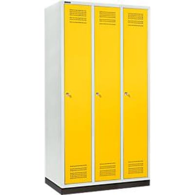 Schäfer Shop Genius Kledinglocker met fitting, 3 compartimenten, 300 mm compartimentbreedte, cilinderslot, deur koolzaadgeel