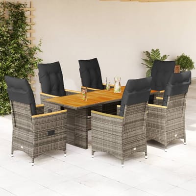 vidaXL - 7-delige - Tuinset - met - kussens - poly - rattan - grijs