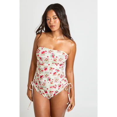 boohoo Dames Badpak Met Tomatenprint En Gerimpeld Bandeau | Cream | Maat: 6
