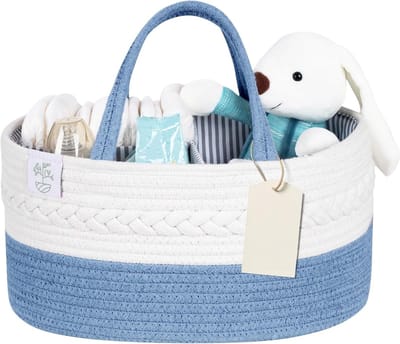 Luiertas-baby-luierdoos-opvangdoos-grootte-katoenen touw-moeder-baby mand-melkfles-urine niet nat-baby artikelen-split opslag-opvangmand(blauw-36*23*18)