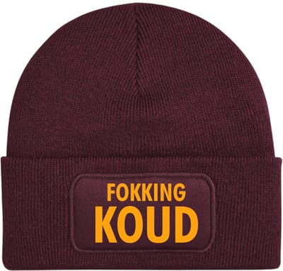 Fokking koud wintermuts Burgundy | fluor oranje - soBAD. | Unisex | Skimuts | Muts | Kou | met grappige tekst | Winter | Beanie | Bordeaux rood
