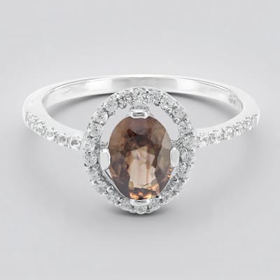Cavill - 925 Sterling Zilveren Ring met 1 05 ct Kaneel Zirkoon Ovaal & 0 294 ct Cambodjaanse Pavé Zirkonen - Elegante Damesring Maat 17