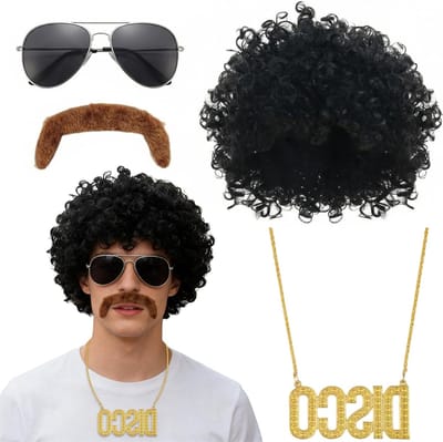 Stijlvol 1980s Disco Kostuum voor Mannen met Perkament, Zonnebril en Disco Ketting voor Carnavalsfeesten en Themafeesten