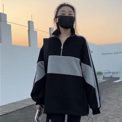 Sweat-shirt de printemps et d'automne pour femmes, pull en peluche fin, ample, style paresseux, manteau 4XL noir