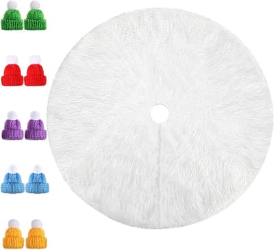 Pluche Kerstboomrok van 90 cm, Witte Boomrok voor Kerstdecoratie, Inclusief Cadeaulabels en Veiligheidsspeld, Perfect voor Feestdagen en Bruiloften
