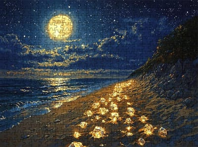 Houten Puzzel - Legpuzzel Volwassenen - Ontspanning en Geheugen - XXL Formaat - 141 x 87 cm - Strand Maan