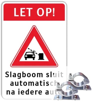 Bord Slagboom sluit automatisch - Weerbestendig Aluminium - 40x60 cm - Bevestiging: Met paalbeugels Ø48mm